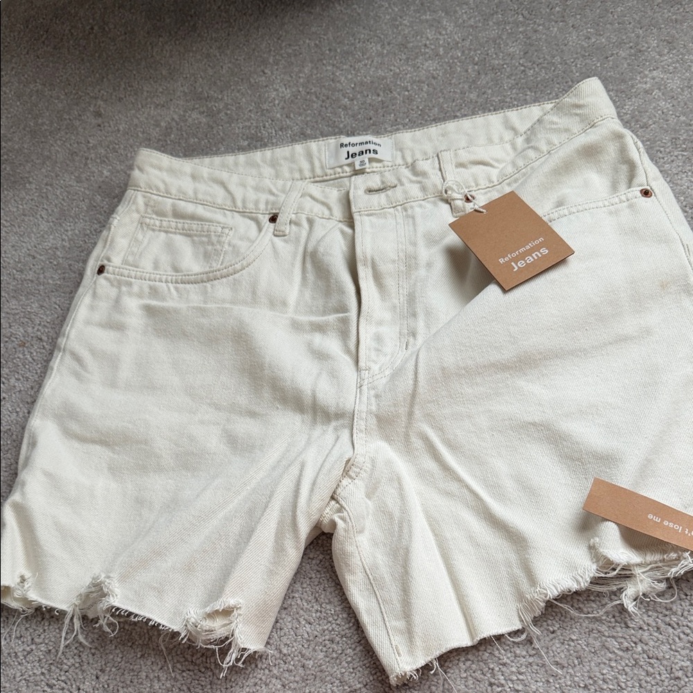 Nwt Reformation Cream Denim Cutoff Shorts